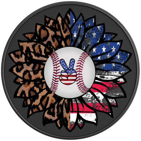 PATRIOTIC LEOPARD BASEBALL SUNFLOWER PEARL  WHITE CARBON FIBER TIRE COVER