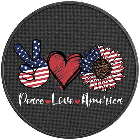 PATRIOTIC PEACE LOVE AMERICA PEARL  WHITE CARBON FIBER TIRE COVER