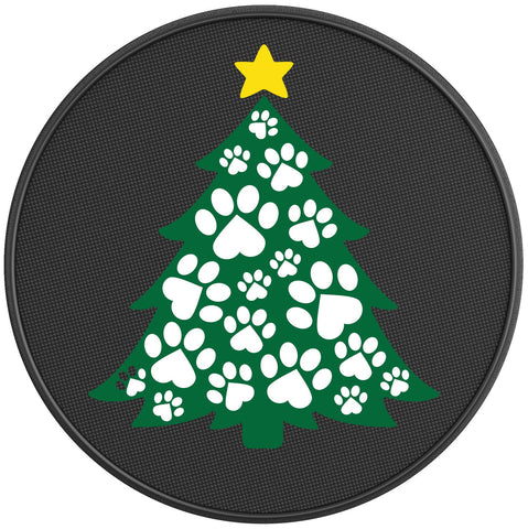 PAW PRINT CHRISTMAS TREE BLACK CARBON FIBER TIRE COVER