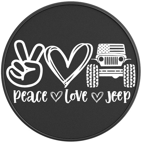 PEACE LOVE JEEP PEARL  WHITE CARBON FIBER TIRE COVER