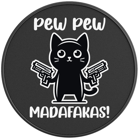 PEW PEW MADAFAKAS FUNNY CAT BLACK CARBON FIBER TIRE COVER