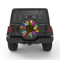 PINK AND BLUE LEOPARD SUNFLOWER BLACK CARBON FIBER TIRE COVER