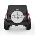 POWERED BY PRAYER SILVER CARBON FIBER TIRE COVER