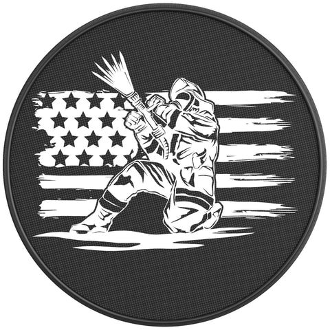 PROUD FIREFIGHTER FLAG PEARL  WHITE CARBON FIBER TIRE COVER