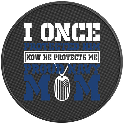 PROUD NAVY MOM BLACK CARBON FIBER TIRE COVER
