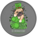PUG PUPPY ST PATRICKS DAY SILVER CARBON FIBER TIRE COVER
