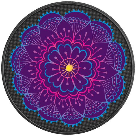 PURPLE FLOWER MANDALA BLACK CARBON FIBER TIRE COVER