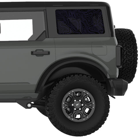 PURPLE TOPOGRAPHIC MAP QUARTER WINDOW DECAL FITS 2021+ FORD BRONCO 4 DOOR HARD TOP