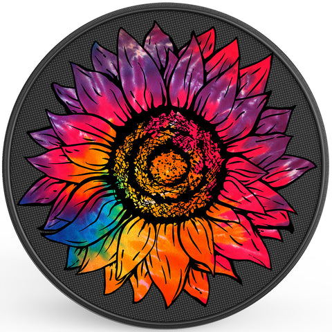 RAINBOW TIE DYE SUNFLOWER BLACK CARBON FIBER TIRE COVER