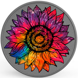 RAINBOW TIE DYE SUNFLOWER SILVER CARBON FIBER TIRE COVER