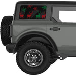 RED AND GREEN DEERS AND SNOWFLAKES QUARTER WINDOW DECAL FITS 2021+ FORD BRONCO 4 DOOR HARD TOP