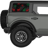 RED AND GREEN DEERS AND SNOWFLAKES QUARTER WINDOW DECAL FITS 2021+ FORD BRONCO 4 DOOR HARD TOP