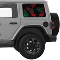RED AND GREEN DEERS AND SNOWFLAKES QUARTER WINDOW DECAL FITS 2018+ JEEP WRANGLER 4 DOOR HARD TOP JLU