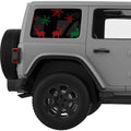 RED AND GREEN DEERS AND SNOWFLAKES QUARTER WINDOW DECAL FITS 2011-2018 JEEP WRANGLER 4 DOOR HARD TOP JKU