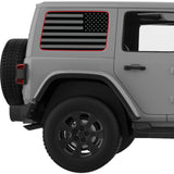 RED OUTLINE BLACK AND GRAY AMERICAN FLAG QUARTER WINDOW DECAL FITS 2011-2018 JEEP WRANGLER 4 DOOR HARD TOP JKU