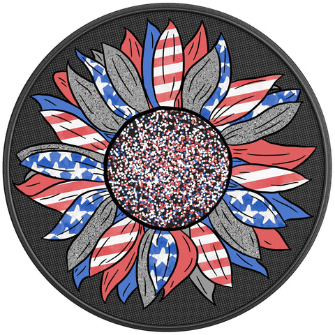 RED WHITE BLUE SUNFLOWER PEARL  WHITE CARBON FIBER TIRE COVER