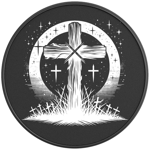 RELIGIOUS CROSS BLACK CARBON FIBER TIRE COVER