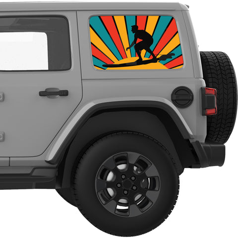 RETRO SURFER SUN QUARTER WINDOW DECAL FITS 2018+ JEEP WRANGLER 4 DOOR HARD TOP JLU