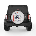 RED AND BLUE HAPPY 4TH JULY SILVER CARBON FIBER TIRE COVER