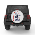 RED AND BLUE HAPPY 4TH JULY SILVER CARBON FIBER TIRE COVER