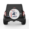 RED AND BLUE HAPPY 4TH JULY PEARL  WHITE CARBON FIBER TIRE COVER