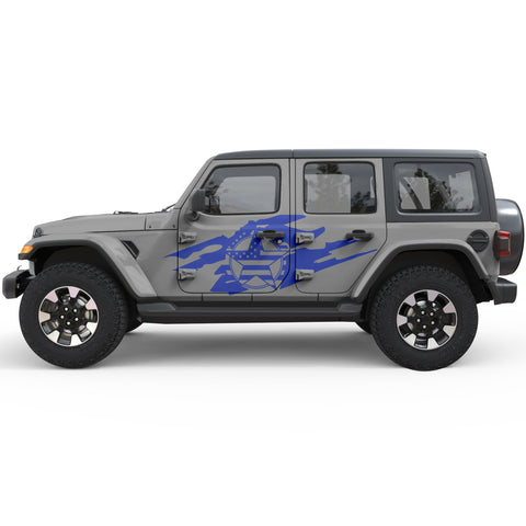 RIPPED US FLAG ARMY STAR SIDE GRAPHIC DECAL FITS 2018+ JEEP WRANGLER 4 DOOR JLU