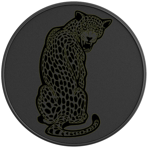 SITTING LEOPARD BLACK CARBON FIBER TIRE COVER
