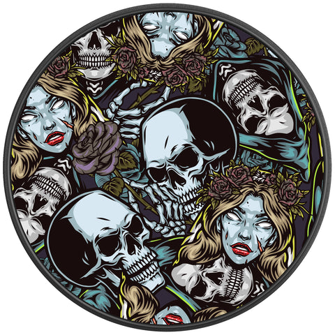 SKULLS AND ROSES BLACK CARBON FIBER TIRE COVER