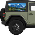 SNOWY PEAKS REFLECTION MOUNTAINS LANDSCAPE QUARTER WINDOW DECAL FITS 2011-2018 JEEP WRANGLER 2 DOOR HARD TOP JK