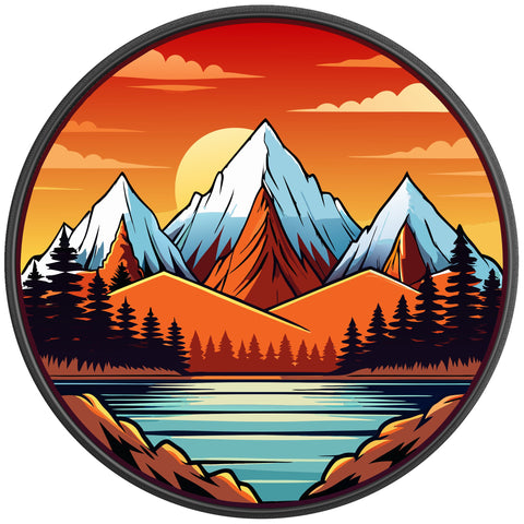 SNOW CAPPED MOUNTAINS LANDSCAPE PEARL  WHITE CARBON FIBER TIRE COVER