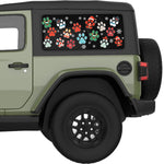 SNOW FALLING CHRISTMAS DOG PAWS QUARTER WINDOW DECAL FITS 2018+ JEEP WRANGLER 2 DOOR HARD TOP JL