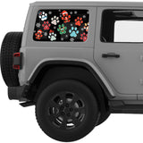 SNOW FALLING CHRISTMAS DOG PAWS QUARTER WINDOW DECAL FITS 2011-2018 JEEP WRANGLER 4 DOOR HARD TOP JKU