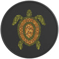 STYLIZED GREEN AND BROWN TURTLE BLACK CARBON FIBER TIRE COVER