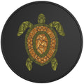 STYLIZED GREEN AND BROWN TURTLE BLACK TIRE COVER