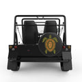 STYLIZED GREEN AND BROWN TURTLE BLACK CARBON FIBER TIRE COVER FOR MOKE