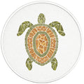 STYLIZED GREEN AND BROWN TURTLE PEARL  WHITE CARBON FIBER TIRE COVER