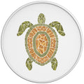 STYLIZED GREEN AND BROWN TURTLE WHITE TIRE COVER