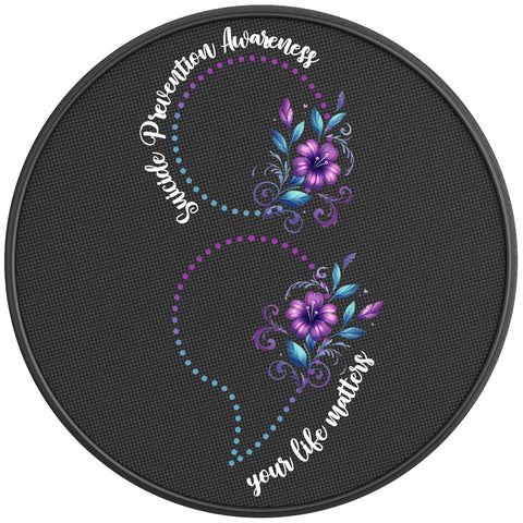 SUICIDE PREVENTION AWARENESS BLACK CARBON FIBER TIRE COVER