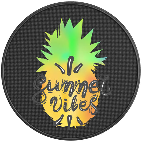 SUMMER VIBES PINAPPLE BLACK CARBON FIBER TIRE COVER