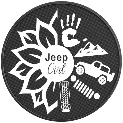 SUNFLOWER JEEP GIRL PEARL  WHITE CARBON FIBER TIRE COVER