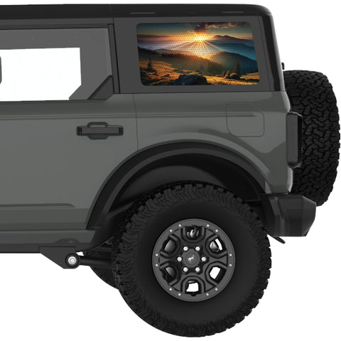 SUNRAYS MOUNTAINS LANDSCAPE QUARTER WINDOW DECAL FITS 2021+ FORD BRONCO 4 DOOR HARD TOP