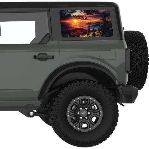 SUNSET MOUNTAINS LANDSCAPE QUARTER WINDOW DECAL FITS 2021+ FORD BRONCO 4 DOOR HARD TOP