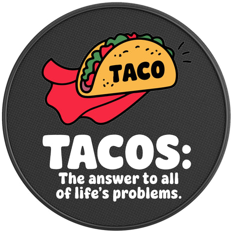 TACOS THE ANSWER TO LIFE PROBLEMS PEARL  WHITE CARBON FIBER TIRE COVER