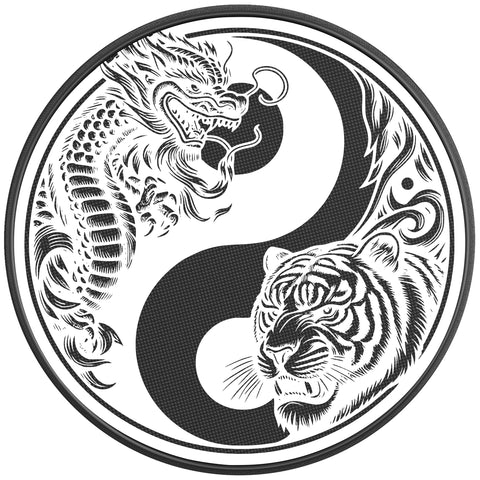 TIGER DRAGON YING YANG BLACK CARBON FIBER TIRE COVER