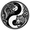 TIGER DRAGON YING YANG BLACK TIRE COVER