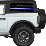 TRANSPARENT AMERICAN FLAG BLUE AND WHITE LINE FOR EMS QUARTER WINDOW DECAL FITS 2021+ FORD BRONCO 2 DOOR HARD TOP