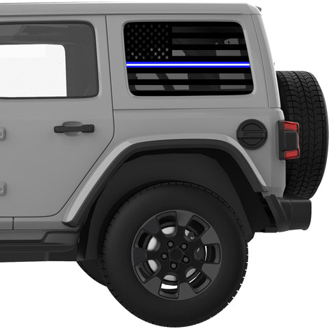 TRANSPARENT AMERICAN FLAG BLUE AND WHITE LINE FOR EMS QUARTER WINDOW DECAL FITS 2018+ JEEP WRANGLER 4 DOOR HARD TOP JLU
