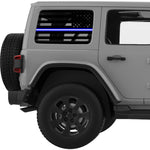 TRANSPARENT AMERICAN FLAG BLUE AND WHITE LINE FOR EMS QUARTER WINDOW DECAL FITS 2011-2018 JEEP WRANGLER 4 DOOR HARD TOP JKU