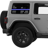 TRANSPARENT AMERICAN FLAG BLUE AND WHITE LINE FOR EMS QUARTER WINDOW DECAL FITS 2011-2018 JEEP WRANGLER 4 DOOR HARD TOP JKU