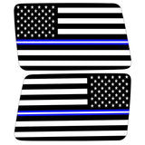 TRANSPARENT AMERICAN FLAG BLUE AND WHITE LINE FOR EMS QUARTER WINDOW DRIVER & PASSENGER DECALS